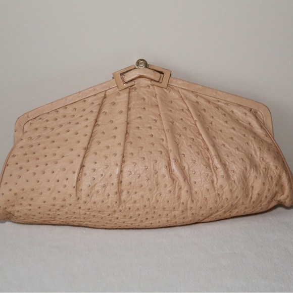 Handbags - Rare! Authentic Analeena genuine Ostrich Clutch Made in Italy Rose Gold Like new